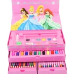 Set de arte Disney 54 piezas en estuche rosa con dibujos de princesas, marcadores y crayones.