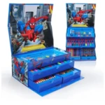 Set de arte azul Spiderman 54 piezas con lápices, crayones y acuarelas.