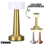 Lámpara de mesa LED táctil TD006, base dorada con pantalla blanca. Colores disponibles: dorado, plata y cobre.