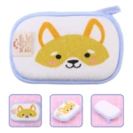 Esponja de baño infantil con diseño de perro Shiba Inu, suave y de secado rápido, ideal para bebés.