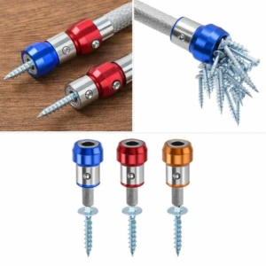 Set de 2 porta puntas para taladro, azul y rojo, magnéticos, con tornillos.