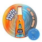 Ruleta Party con botella de bebida naranja giratoria, juego de mesa para 2 jugadores.