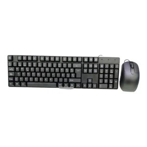 Combo de teclado y mouse negro económico, ideal para uso en oficina.