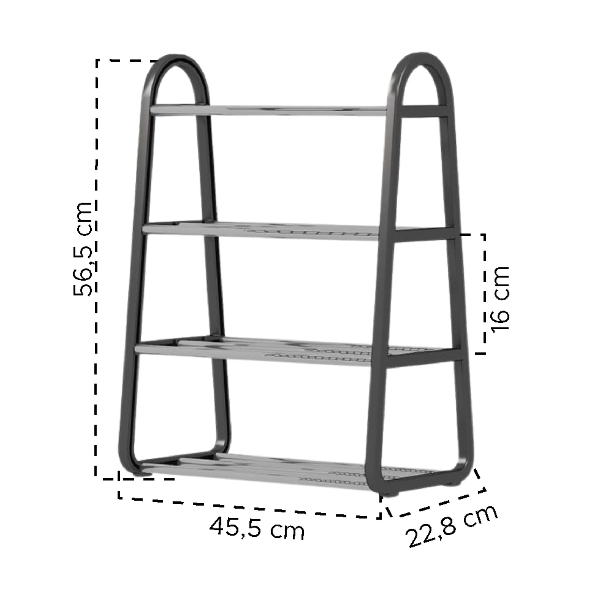 Organizador de zapatos gris de 4 niveles, 45.5 cm ancho x 56.5 cm alto.