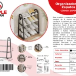 Organizador de zapatos de 4 niveles, color negro, de metal y plástico, ideal para 8 pares.