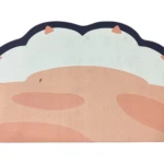 Tapete decorativo antideslizante con diseño de pata de animal color rosa y azul.