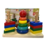 Didáctico X3 de madera: torre de apilar con aros de colores y bloques cuadrados para niños de 36 meses.
