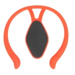 Corrector de postura naranja con placa central gris texturizada para vibración.