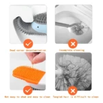 Cepillo limpiador de inodoro con cerdas de silicona naranja y diseño para limpieza profunda.