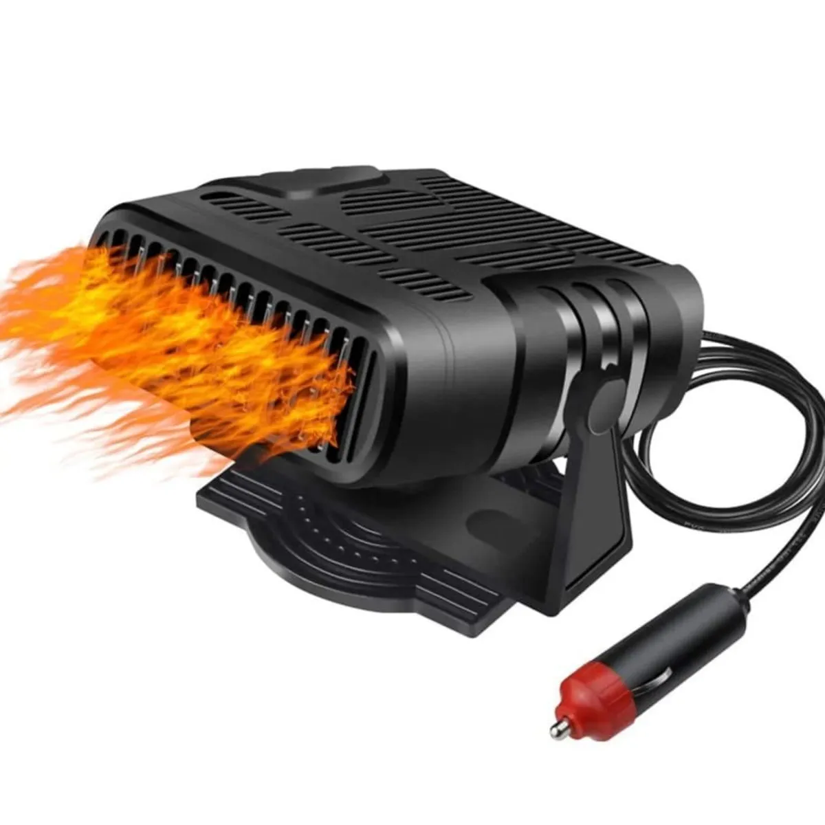 Mini calentador de aire portátil para coche, negro, con salida de aire caliente simulada, conexión a encendedor.