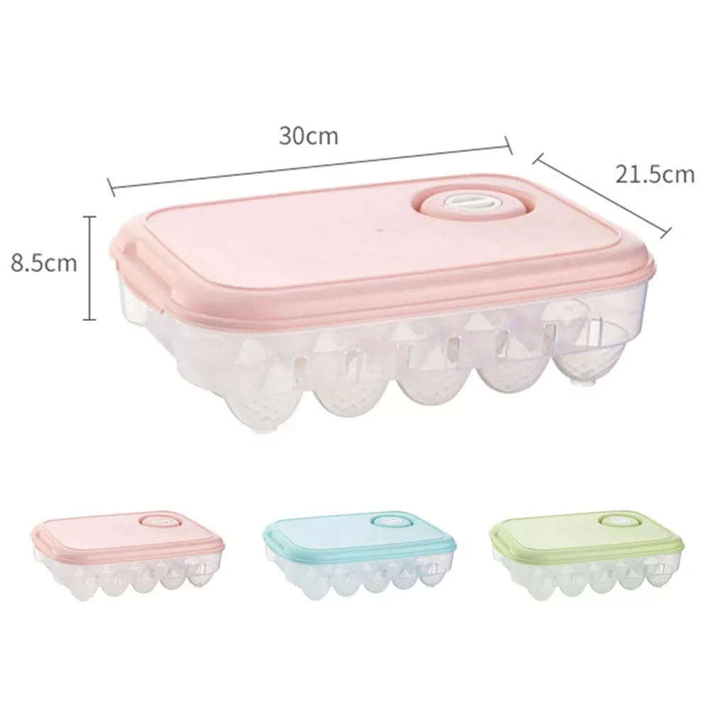 Organizador de huevos transparente con tapa rosa, 30x21.5x8.5cm, cap. 20. Variantes rosa, azul y verde.