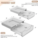 Comparativa de tamaños Medium y Large de organizador de cajón pequeño, blanco con cajón transparente, mostrando dimensiones en pulgadas.