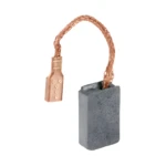 Carbón para pulidora angular, bloque gris oscuro con terminal de cobre trenzado y conector plano hembra.