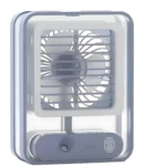 Ventilador portátil 3 en 1 gris con humidificador y base de control.