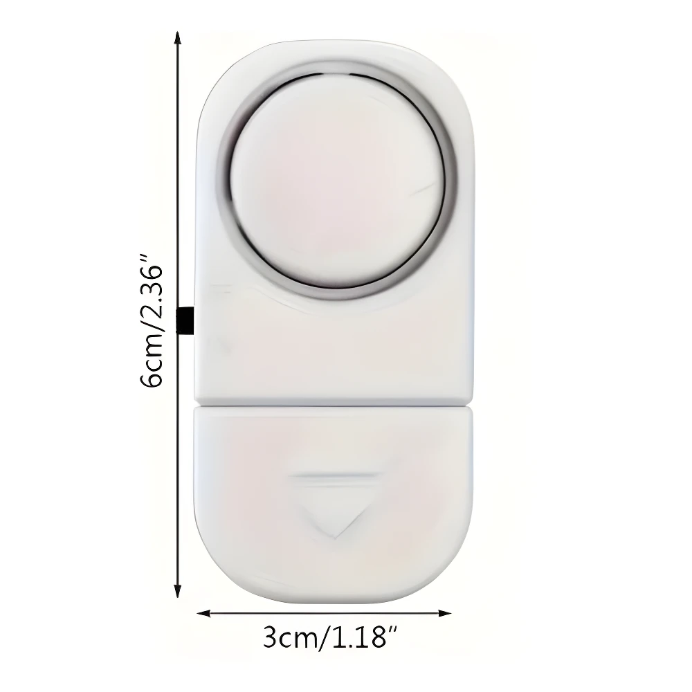 Alarma antirrobo inalámbrica blanca de dos piezas, con sensor magnético y medidas 6x3 cm.