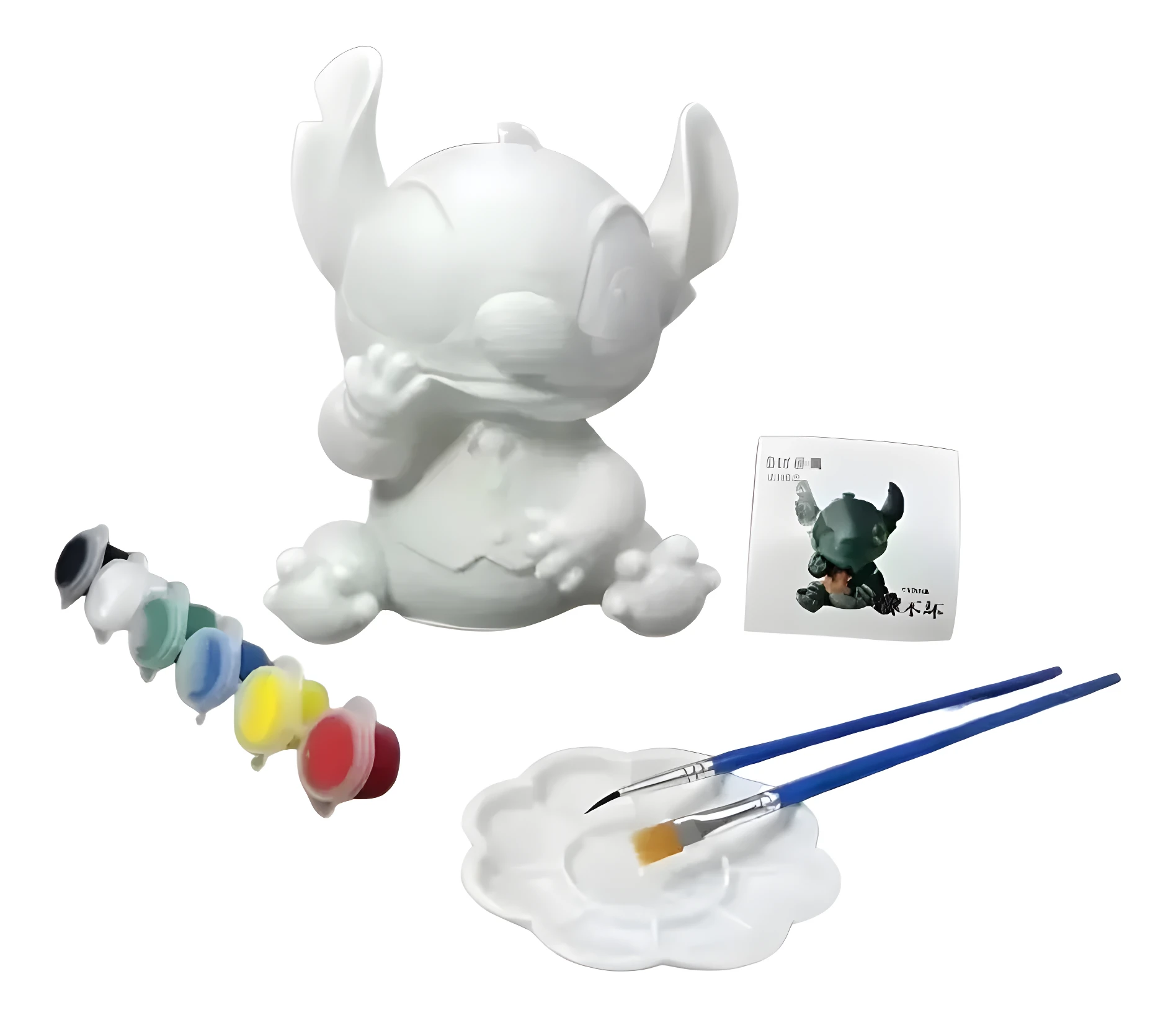 Alcancía de Stitch sin pintar, kit para pintar con pinceles y pinturas de colores.
