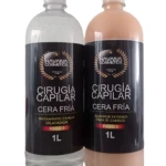 Dos botellas de 1L de Cera Fría Havanna Cosmetics, paso 1 transparente y paso 2 beige, para alisado capilar.