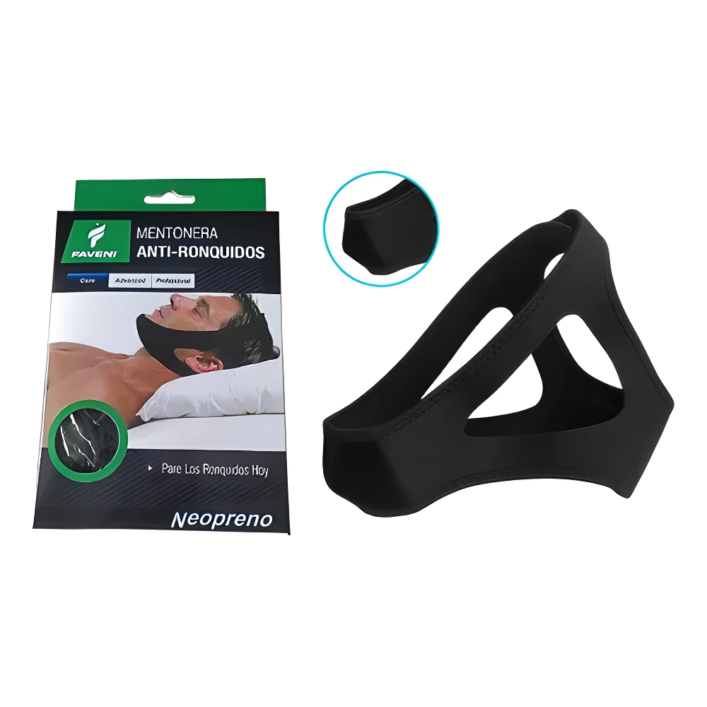Banda anti ronquido Faveni de neopreno negro, soporta mentón para evitar ronquidos.