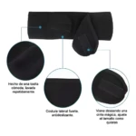 Banda negra de toalla suave para cabello, ajustable con velcro, costuras antideslizantes, ideal para skincare.