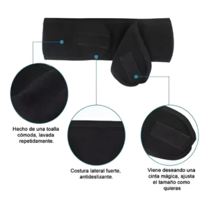 Banda negra de toalla suave para cabello, ajustable con velcro, costuras antideslizantes, ideal para skincare.