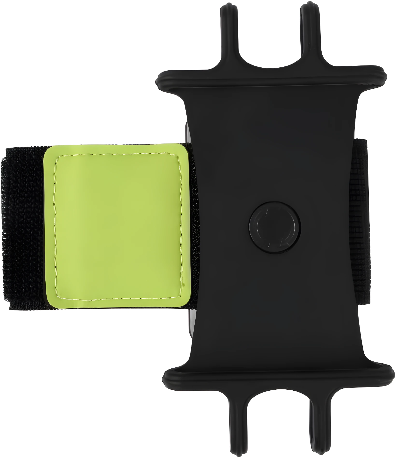 Banda porta celular negra y verde neón con velcro.