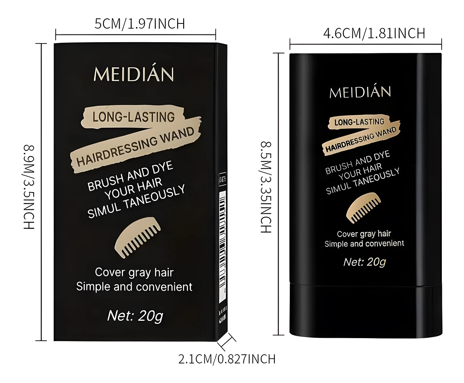 Barra tinte MEIDIÁN para cabello, cubre canas, aplica y peina simultáneamente, larga duración, 20g.