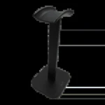 Soporte para auriculares negro de aluminio y ABS, 21cm, base cuadrada, estilo moderno para organizar diademas.