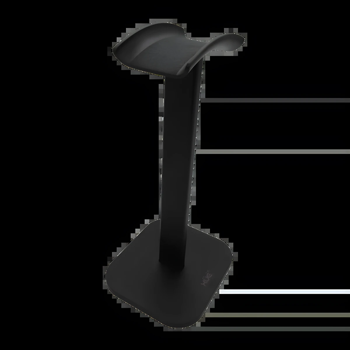 Soporte para auriculares negro de aluminio y ABS, 21cm, base cuadrada, estilo moderno para organizar diademas.