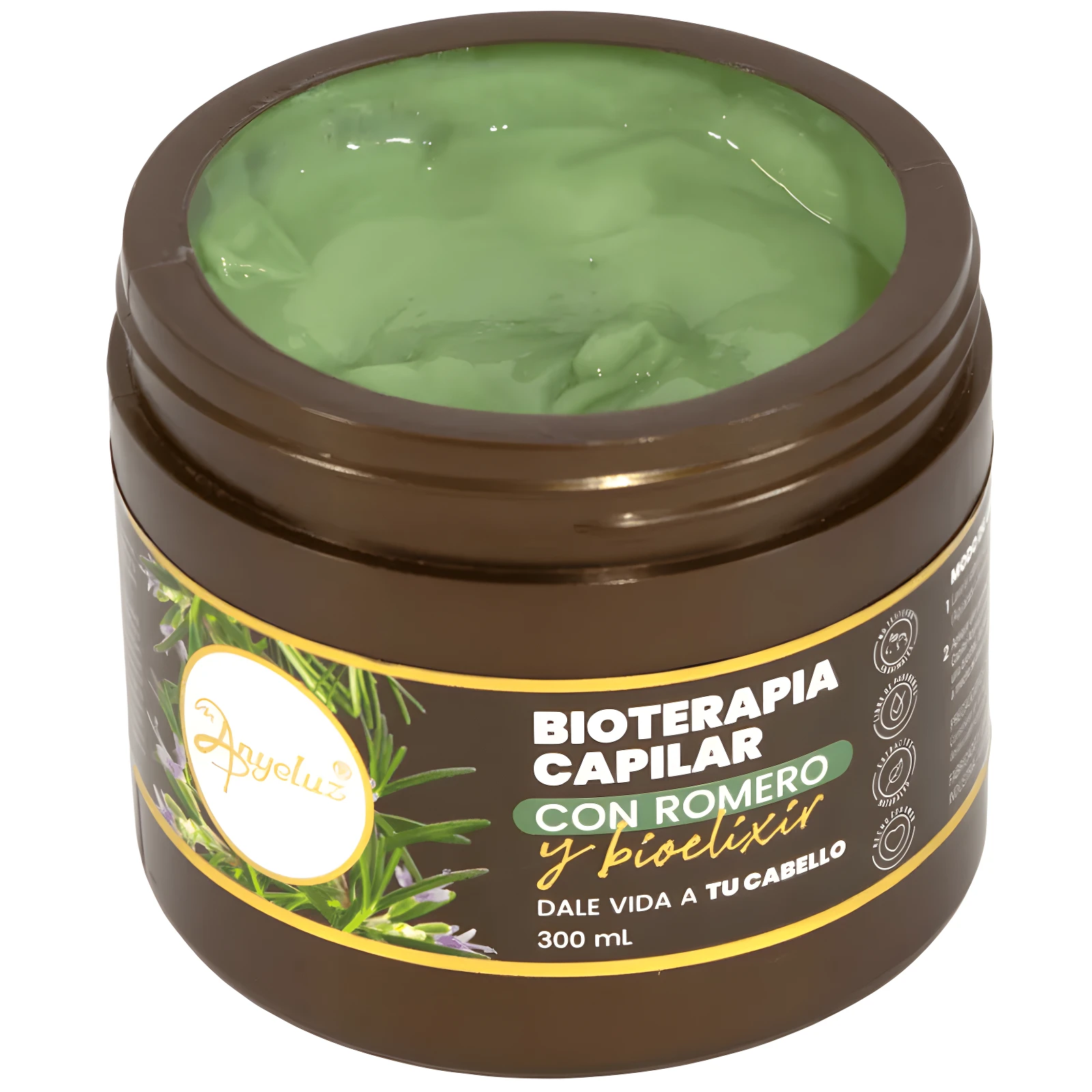 Crema Bioterapia Capilar Anyeluz Romero 300ml con textura verde y fragancia a romero.