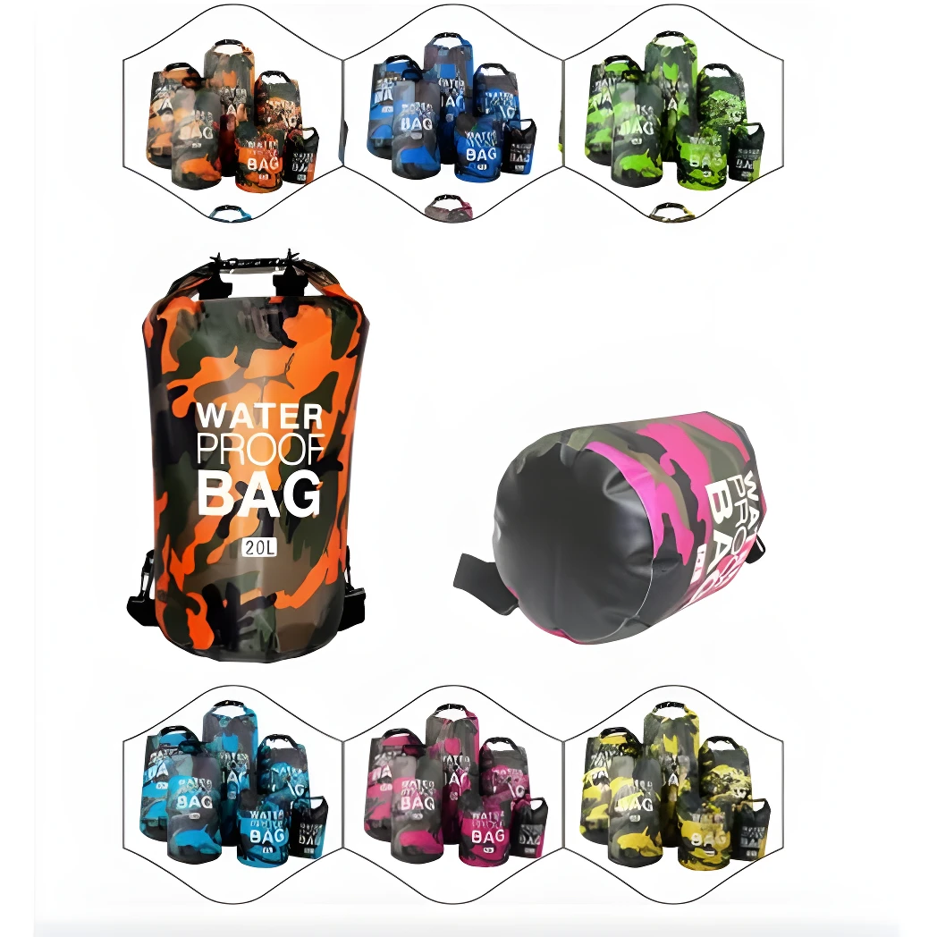 Bolsa seca estanca naranja y negra 20L para kayak y senderismo, protege de agua.