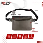 Riñonera impermeable Innovo Fitness gris oscuro, PVC resistente, cierre triple cremallera y velcro, correa ajustable, táctil celular.