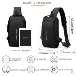 Bolso cruzado negro con puerto USB, antirrobo, impermeable y de alta capacidad, se ajusta a un iPad Mini.