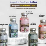 Ampollas capilares Botox 25ml en paquete de 6 unidades, con variantes Anticáida, Aminoácidas, Brillo de seda y Células Madre.