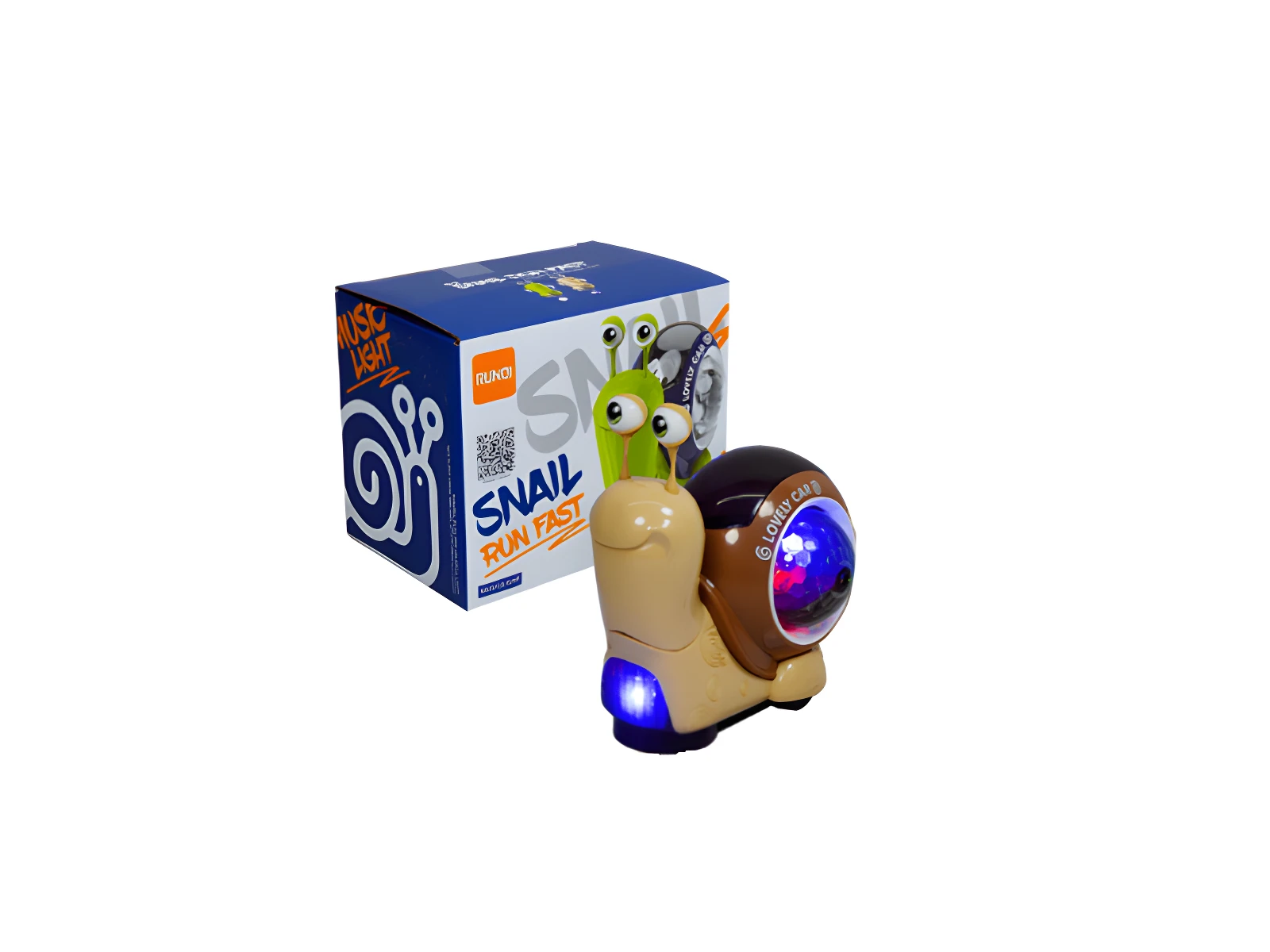 Juguete caracol musical con luces y movimiento, café y beige, ideal para bebés.