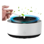 Cenicero eléctrico blanco con filtro de olor, elimina humo y purifica aire.