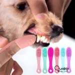 Cepillo de dedo rosa para limpiar dientes de perro, con set de cepillos dentales para mascotas.