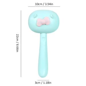 Cepillo dispensador de jabón azul con forma de oso, lazo rosa, 22cm alto.