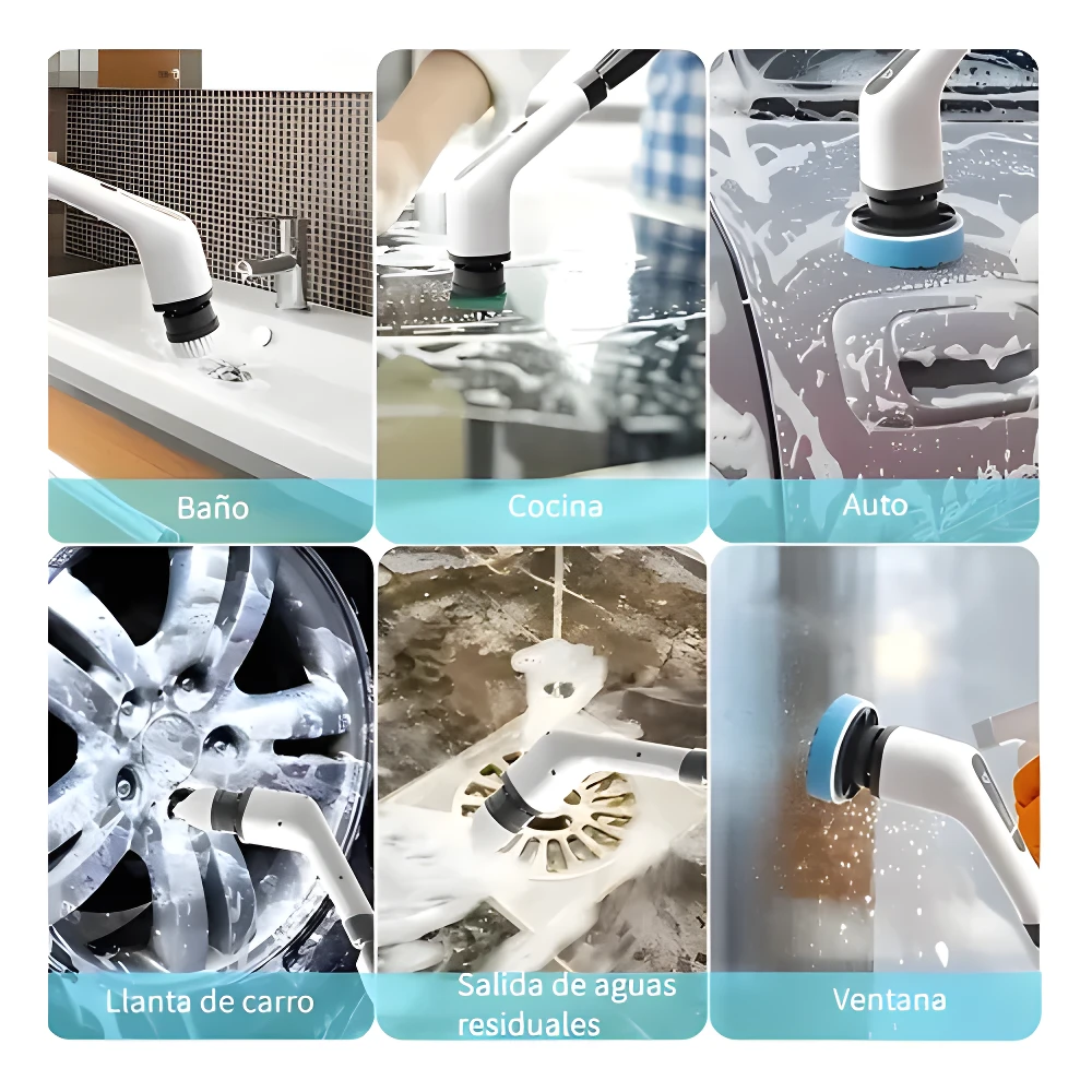 Cepillo eléctrico de limpieza 7 en 1 para baño, cocina, auto, llantas y ventanas.