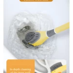 Cepillo para inodoro amarillo con cabezal flexible TPR, limpia bajo el borde y esquinas.