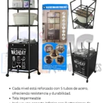 Cesta de ropa sucia de 3 niveles, con diseño moderno negro y ruedas, ideal para organizar el hogar.