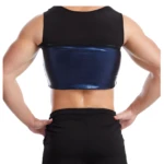 Espalda de hombre con chaleco térmico azul brillante para sudoración, realzando musculatura.