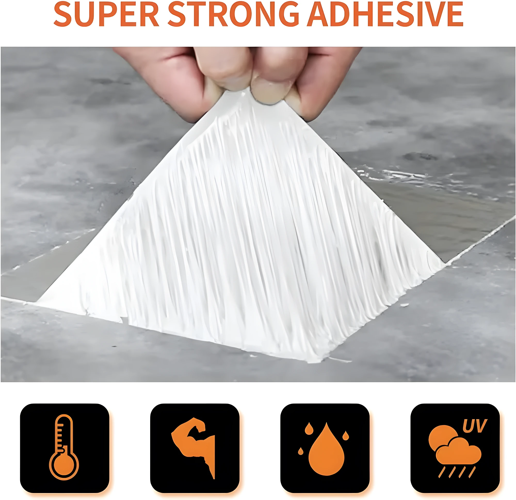 Cinta adhesiva de butilo blanca despegándose de una superficie gris para mostrar su potente adherencia y resistencia.