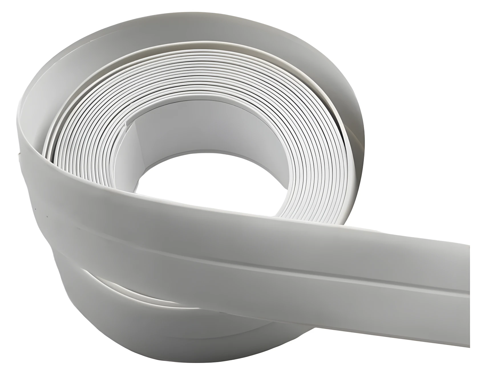 Rollo de cinta de sellado impermeable blanca de 32 mm, perfil curva, exhibiendo sus múltiples capas enrolladas sobre fondo blanco.