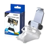 Soporte clip transparente para celular con mando PS5, para jugar cómodamente.