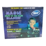 Cobija mágica que brilla en la oscuridad con diseño de cielo estrellado y luna, ideal para decorar cuartos infantiles.