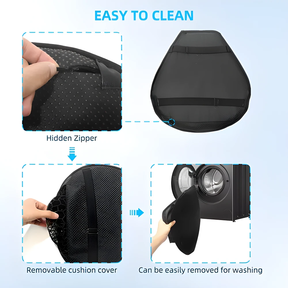 Funda para cojín de moto de gel con estructura de panal 3D, fácil de limpiar y lavar, cremallera oculta.