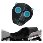 Cojín gel para asiento de motocicleta, estructura panal 3D negro con ventilación, para confort en rutas largas.