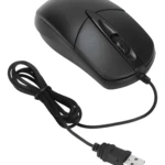 Mouse USB negro con scroll y cable, parte de un combo de teclado y mouse.