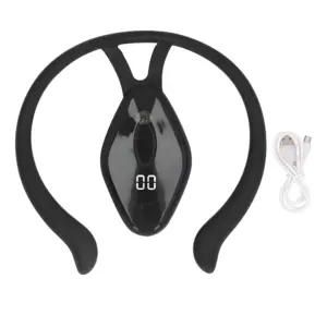 Corrector postura inteligente vibración negro con pantalla digital 00 y cable USB.