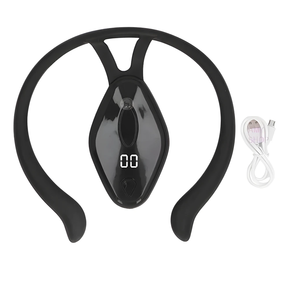 Corrector postura inteligente vibración negro con pantalla digital 00 y cable USB.